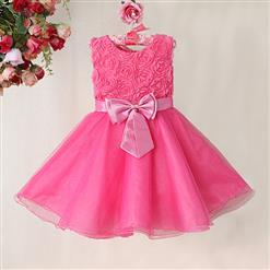Pink Flower Bling Princess Dress, Cute Pink High Waist Sliver Powdered Sparkles Princess Dress, Popular Big Bowknot Waist Sleeveless Princess Dress, #N9480