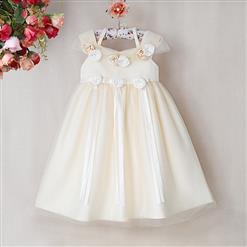 Champagne High Waist Dress, Cute Flower Silk Ribbon Princess Dress, Yarn Shoulder Design Princess Dress, #N9482