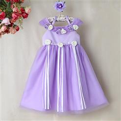 Purple High Waist Dress, Cute Flower Silk Ribbon Princess Dress, Yarn Shoulder Design Princess Dress, #N9485