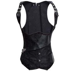Fashion Black Jacquard Weave Leather Strap Steel Bone Punk Underbust Corset N9561