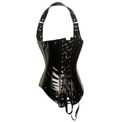 Fashion Black Bright Leather Steel Boned Lace Up Punk Underbust Corsets N9563
