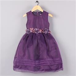 Fairy Purple Satin Organza Princess Dress, Flower Pattern High Waist Princess Dress, Purple Sleeveless Dress, Popular Elegant Princess Dress, #N9591