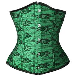 Hot Sale Sexy Green Jacquard Weave Busk Closure Lace Up Underbust Corset N9654
