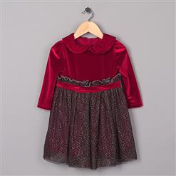Cheap Wine-Red Princess Dress, Noble Peter Pan Collar Princess Dress, Elegant Organza Princess Dress, #N9709