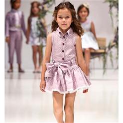 Cheap Little Girl Princess Dress , Elegant Pastel Violet Shirtdress, Lovely Sleeveless Mini Shirtdress, #N9738