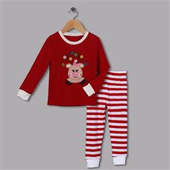 Cute Red Round Neck Reindeer Print Girl Christmas Suit N9811