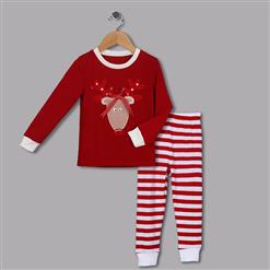 Cute Red Round Neck Sika Deer Print Kid Christmas Suit N9812