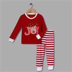 Cute Red Round Neck Gift Reindeer Print Kid Christmas Suit N9813
