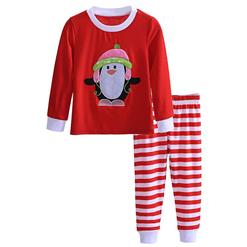 Cute Red Round Neck Penguin Print Kid Christmas Suit N9814