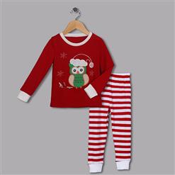 Cute Red Round Neck Owl Print Kid Christmas Suit N9815