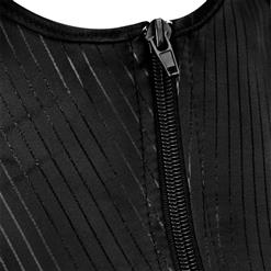 Retro Black Stripe Side Zipper Vest Underbust Corset N9944