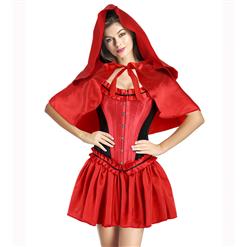 Luxury Costume Sets, Riding Hood Costume, Halloween Costume, Cheap Women's Costume, Red Black Riding Hood Costume, #N9947