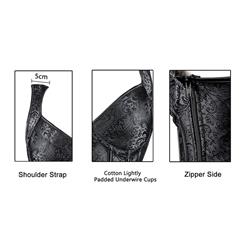 Steampunk Black Jacquard Steel Bone Corset Vest for Halloween N9956