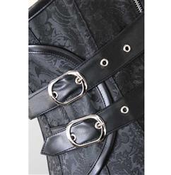 Retro Women's Black Brocade Steel Boned Zipper Waist Cincher Underbust Corset N9960