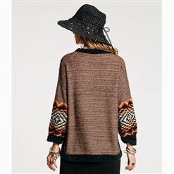 Women's Long Sleeve Jacquard Weave Asymmetric Pullover Sweater N15698