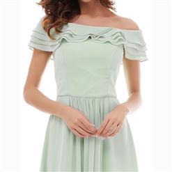 Women's Mint Green Off Shoulder Sleeve Ruffles Maxi A-Line Evening Dress N15746