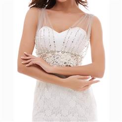 Women's White Sleeveless Sweetheart Beaded Sheath Evening Dress N15758