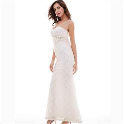 Women's White Sleeveless Sweetheart Beaded Sheath Evening Dress N15758