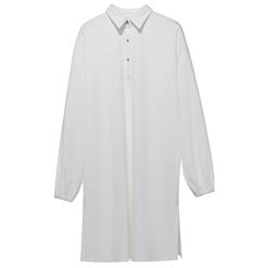 Casual Shirt, Loose Shirt, Long Sleeve Shirt, White Lapel Shirt, Single-Breasted Shirt, Long Pullover Shirt, Slit Shirt, Shirt for Women, Lapel Shirt, #N15460