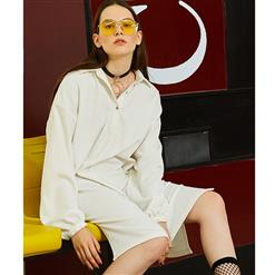Women's Long Sleeve Lapel Single-Breasted Slit Long Pullover Shirt N15460