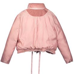 Women's Pink Velvet Long Sleeve Stand Collar Front Zipper Jacket N15726