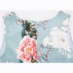 Girl's Vintage Floral Print Sleeveless Round Collar Swing Dress N15473