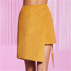 Women's High Waist Pocket Button Asymmetric Lace-up A-Line Skirt N15722