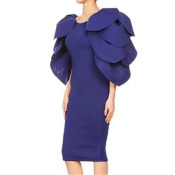 Women's Sexy Blue Round Neck Petal Sleeve Bodycon Dress N15642