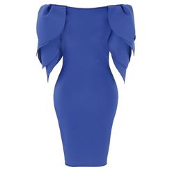 Petal Sleeve Dress, Round Neck Bodycon Dress, Blue Women's Dresses, Party Dresses for Women, Midi Bodycon Dress, Sexy Dresses for Women, Bodycon Blue Dresses, #N15642