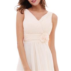 Women's Sleeveless V Neck Pleated Lace-up Bridesmaid Dress Prom Evening Gowns N15924