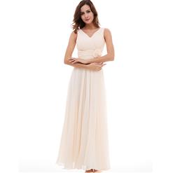 Women's Sleeveless V Neck Pleated Lace-up Bridesmaid Dress Prom Evening Gowns N15924