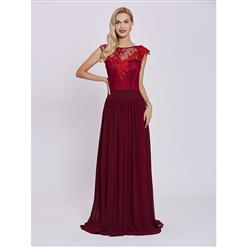 Cap Sleeve Evening Dress, Evening Party Red Dress, Lace Appliques Formal Dress, Chiffion Red Dress for Women, Evening Dress for Women, #N15639