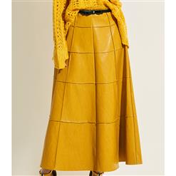 Sexy Skirt for Women, Sexy Yellow Long Skirt,  Ankle-Length Skirt, Yellow Sexy Skirts, Leather Yellow Skirt, Women Leather Skirts, High-Waist Long Skirts, #N15754