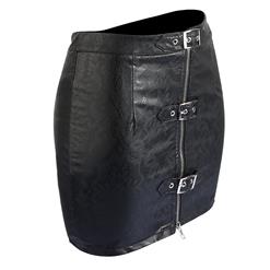 Sexy Punk Black PU Bodycon Mini Skirt with Zipper N17115