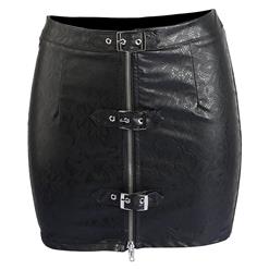 Rock and Roll Leather Skirt, Black Faux Leather Mini Skirt, Fashion Sexy Black Bodycon Skirt, Punk Gothic Bodycon Mini Skirt, #N17115