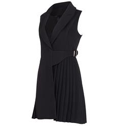 Women's Sexy Black Collared Side Belt High Waist Mini Dress N15217