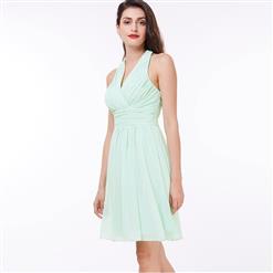 Women's Halter Draped Ruched Knee-Length Chiffon Prom Bridesmaid Party Dress N15888