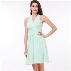Women's Halter Draped Ruched Knee-Length Chiffon Prom Bridesmaid Party Dress N15888