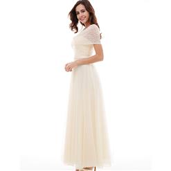 Women's Lace Round Neck Bridesmaid Dress Maxi Prom Evening Gowns N15914