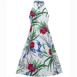 Women's Casual Sleeveless Stand Collar Floral Print Day Dress N15559