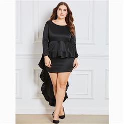 Women's Long Sleeve Round Neck Double-Layered Plus Size Bodycon Dress N15543