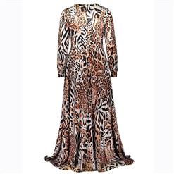 Women's Long Sleeve V Neck Leopard Print Plus Size Jumpsuit N15614