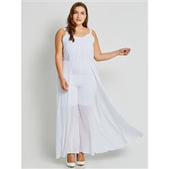 Women's White Sleeveless Backless Shoulder Strap Plain Plus Size Jumpsuit N15792