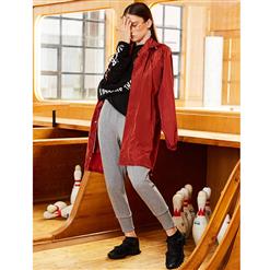 Women's Casual Long Sleeve Hooded Drawstring Zipper Button Overcoat N15449