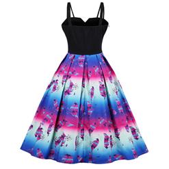 Sexy Women's Vintage Strappy Colorful Ruffled Swing Dress N14446