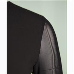 Women's Sexy Long Sleeve Round Neck Patchwork Back Zipper Sheath Dress N15648