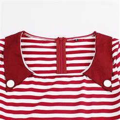 Women's Fashion Vintage Short Sleeve Splicing Swing Dress N14445