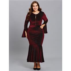 Women's Plus Size V Neck Flare Sleeve Fishtail Bodycon Dress N15538