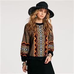 Women's Long Sleeve Jacquard Weave Asymmetric Pullover Sweater N15698