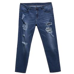 Women's Blue Straight-leg Cropped Skinny Denim Plus Size Jean Pants N15730